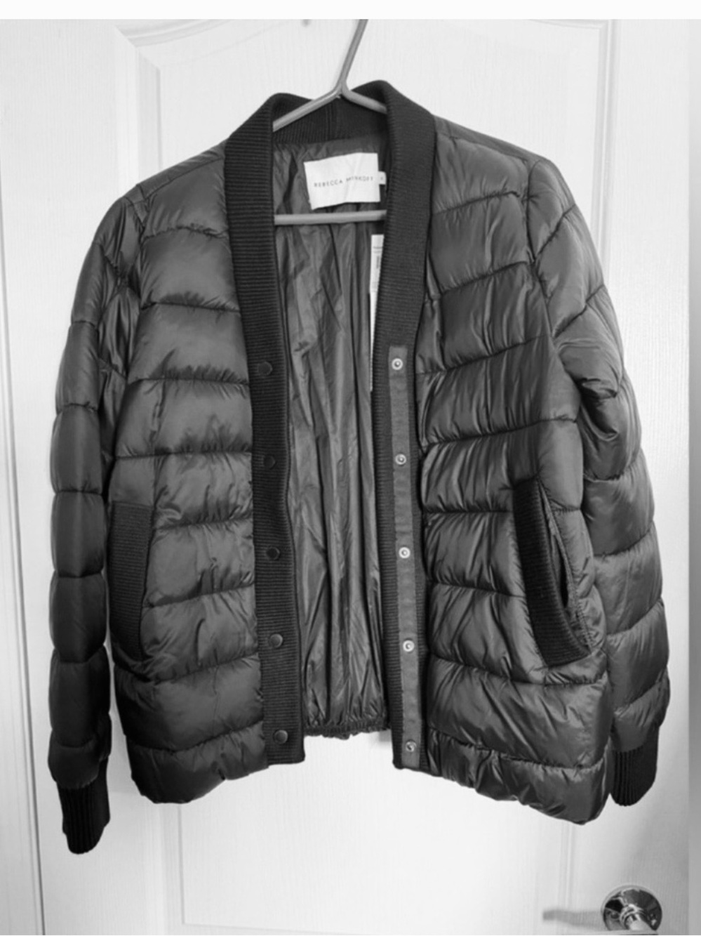 Rebecca Minkoff Black Quilted Puffer Jacket with Rib Trim - Picture 3 of 8